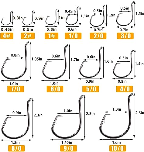 Image of Circle Fishing Hooks 2X Strong Customized Offset Sport Circle Hooks Black High Carbon Steel Barbed Sharp Octopus Saltwater Hooks Size 6-10 /0