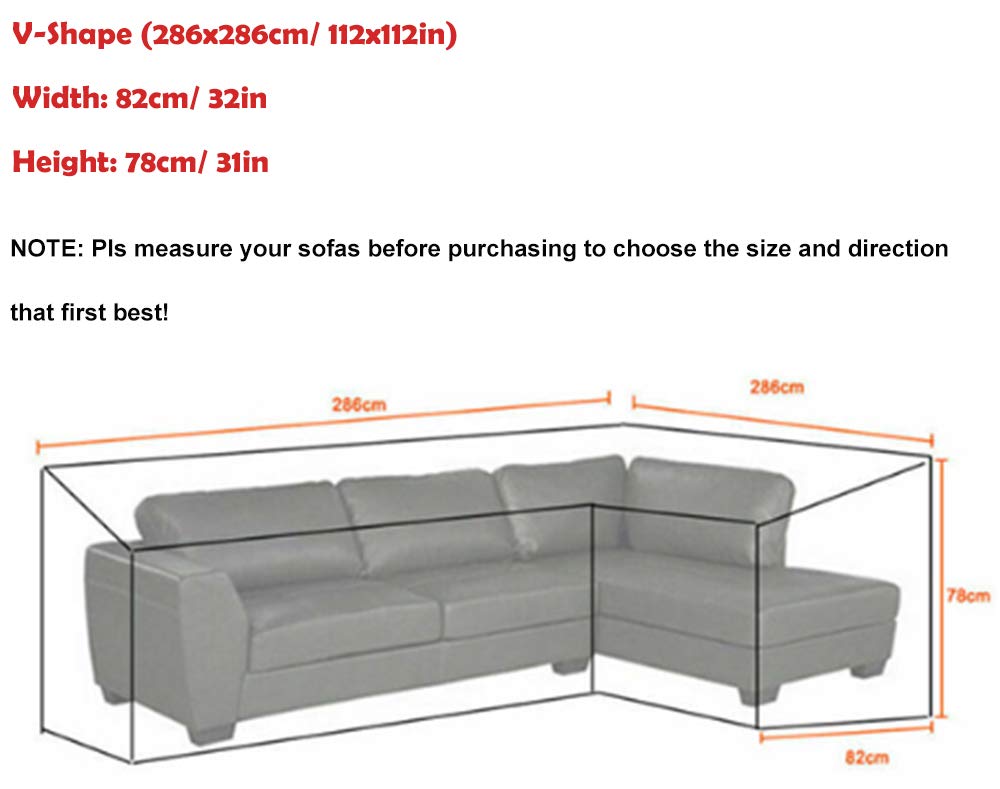 UCARE Patio Rattan Corner Sofa Furniture Covers Waterproof L Shaped Garden Furniture Sectional Couch Protector Cover for Outdoor Indoor Veranda (V-Shape (286x286cm/ 112x112in))