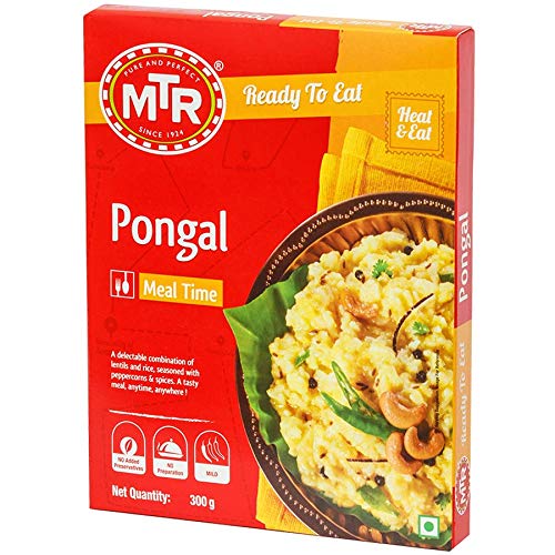 MTR listo para comer, solo calienta y come Sin preparación Sin aditivos Sin gluten Paquete de 5 Pongal 300 gm