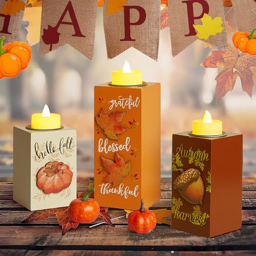 BlcTec-Thanksgiving-Decorations-Indoor-3-PCS-Thanksgiving-Wood-Candle-Holders-with-LED-Tea-Lights-3D-Carving-Craft-Candle-Centerpieces-for-Home-Table-Office-Tiered-Tray-Thanksgiving-Decor BlcTec Thanksgiving Decorations Indoor 3 PCS Thanksgiving Wood Candle Holders with LED Tea Lights 3D Carving Craft Candle Centerpieces for Home Table Office Tiered Tray Thanksgiving Decor