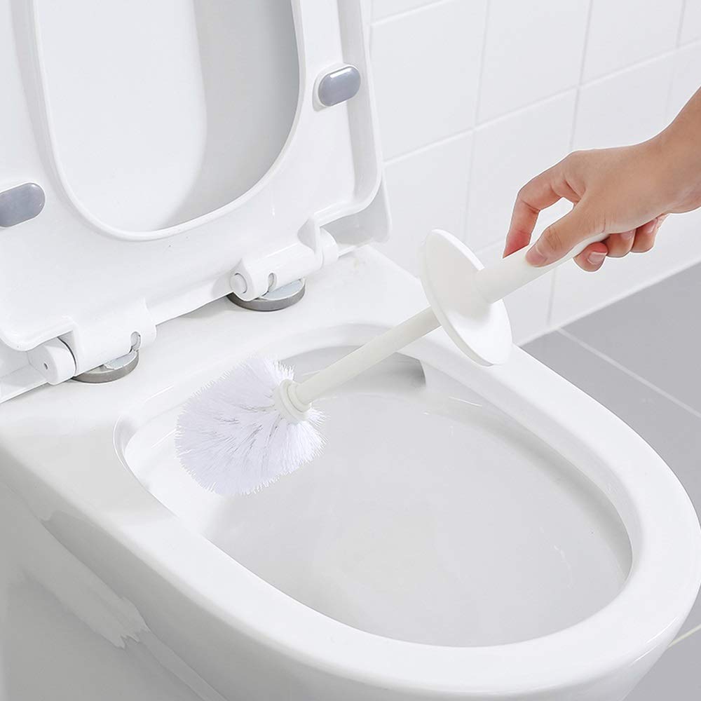 Nff Cepillo De Baño Y Soporte, Conjunto De Cepillos De Inodoro De Pie, Mango Largo con Cubierta Y Cepillo De Inodoro Suave Extraíble 37x11.5cm (Color : White)