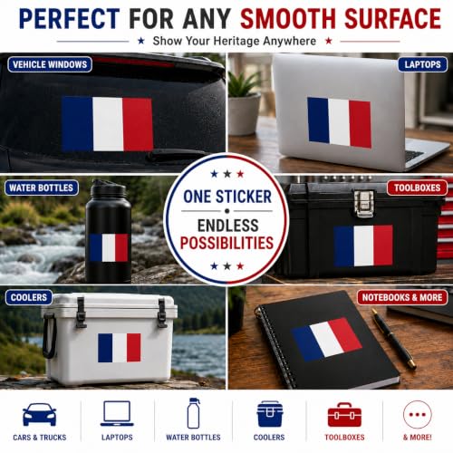 Image of France Vinyl Flag Stickers, Car Decals, Waterproof Indoor Outdoor, Laptop Stickers, Car Bumper, French Flag, 5 x 3 Inches, Set of 3