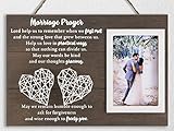 YLOVAN 12.5x8.5 Marriage Prayer Rustic Wood Sign, Wedding Gifts for Couple Wife Husband Inspiring Marriage Sayings with Picture Frame & Handmade String Heart