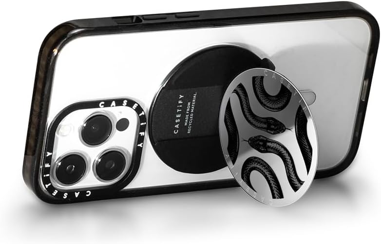 CASETiFY Snappy Grip Stand Compatible with Magsafe - Black Kingsnake - Silver Mirror