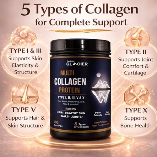Image of Multi Collagen Peptides Powder -Easy to Dissolve - Type I, II, III, V, X - for Women & Men - Promotes Hair, Skin, Nails, & Joint Health-200 gm-pack of 2