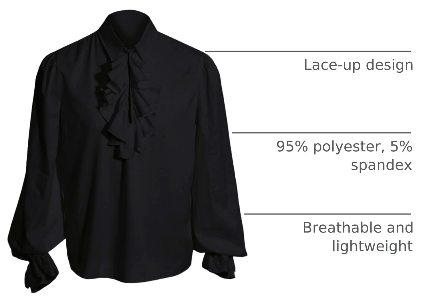 Mens Pirate Shirt Ruffle Puffy Colonial Frilly Steampunk Blouse