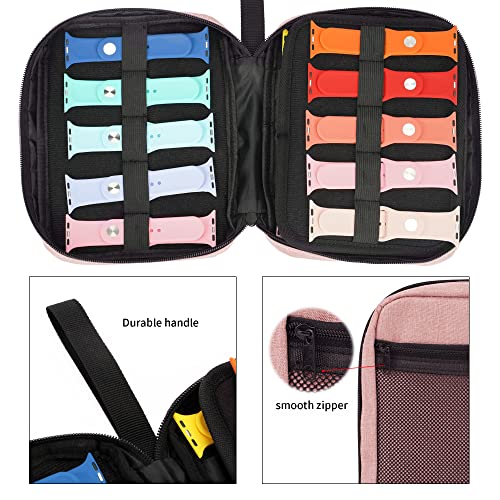 Image of PACMAXI 20 Watch Bands Storage Carrying Case Compatible with Watches,Expandable Watch Band Holder Stores 20 Watch Bands Fit for Most Sizes of Watch Straps,Organizer for Watch Bands, Bag Only (Pink)