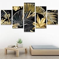 SIGNWIN 5 Panel Canvas Wall Art Modern Art Decorative Elements Fun Illustrations Leaves Multicolor Patterns for Home Decorations Ready to Hang - 60