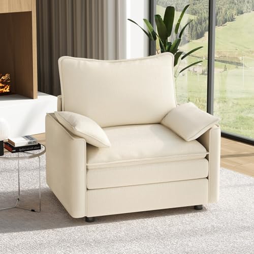 Image of Vesgantti 40 inch Single Seat Sofa, Comfy Cloud Couch Deep Seat Upholstered Couch Chenille Modern Sofa with Armrest Pillow, Easy Assembly for Living Room, Bedroom and Apartment, Beige