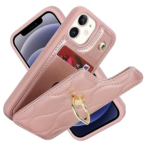 Image of for iPhone 12 Mini Case with Card Holder,iPhone 12 Mini Wallet Case for Women,Credit Card Holder,Stand Ring Kickstand and RFID Blocking,PU Leather Phone Case 5.4 inch(Rose Gold)