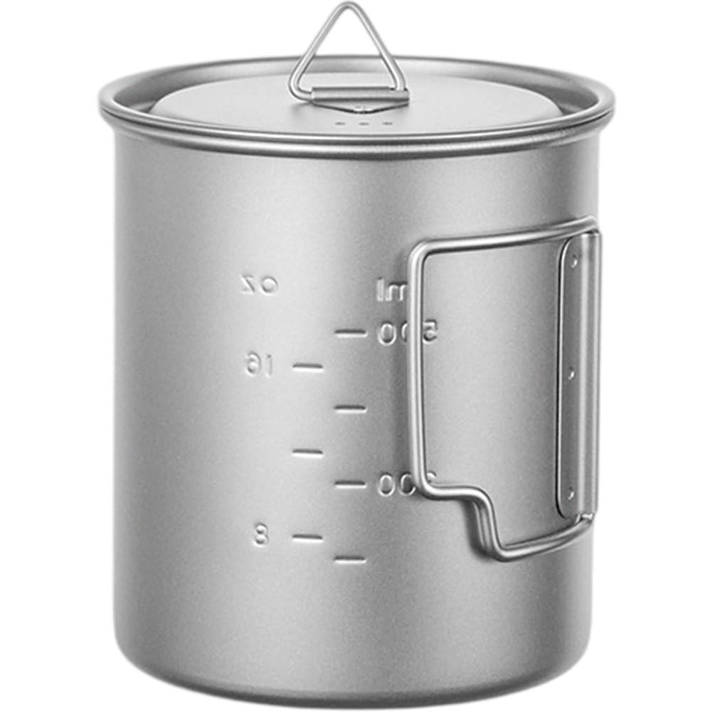 Luxylei Titanium Camping Mugs, Ultralight 750ml Titanium Pot, Camping Titanium Coffee Cup with Lid, Foldable Handle for Camping, Hiking, Traveling and Backpacking