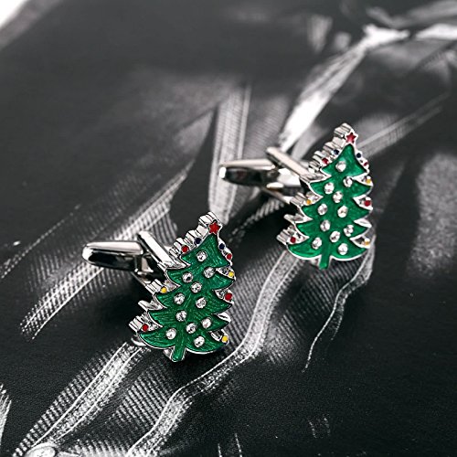 Mancuernillas para hombre con árbol de Navidad y circonia cúbica miniatura 3
