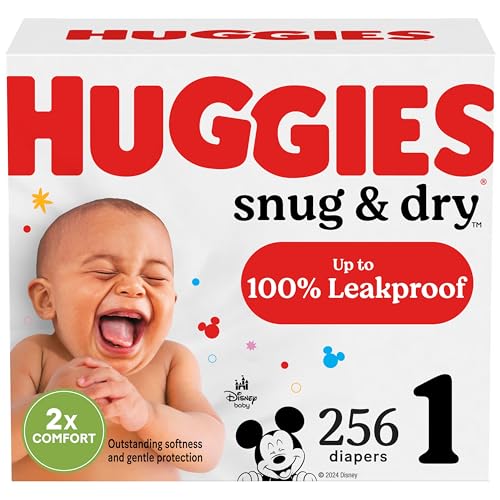 Image of Huggies Size 1 Diapers, Snug & Dry Newborn Diapers, Size 1 (8-14 lbs), 256 Count (4 Packs of 64), Packaging May Vary