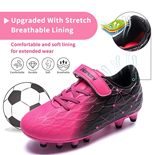 Hanani Boys Girls Soccer Cleats Kids Football Shoes Youth Baseball Cleat Outdoor & Indoor Firm Ground Soccer Shoe Chool Performance Futsal Sneaker (Little Kids/Big Kids) Fuchsia Black #TOP2