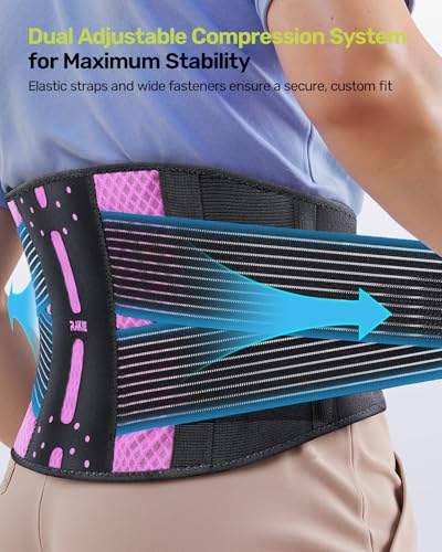 Image of Rakiie Slim Back Brace for Lower Back Pain Relief, Lightweight & Breathable Back Support Brace for Men Women, Ergonomic Light Lumbar Support for Everyday Wear, Pink L | Breathable Lightweight Design, Ergonomic Support, Relieves Lower Back Pain, Everyday Wear, Fits Men /Women, Pink, L