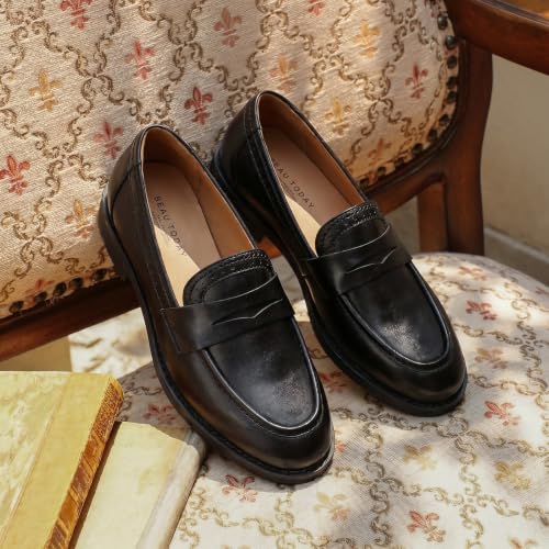 Image of BEAU TODAY Womens Leather Penny Loafers, Slip On Loafer Flats | Premium Sheepskin Upper, Pigskin Lined and Cowhide Insole for All Day Comfort, Non-slip Rubber Sole, Office or Casual Wear