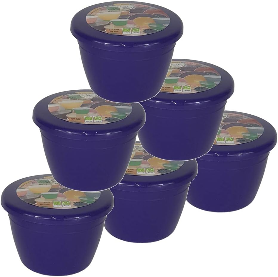 Just Pudding Basins and Lid Pack of 6 Plastic Small to Medium Sized Purple Food Safe Steaming Bowls (0.25 Pint Small)