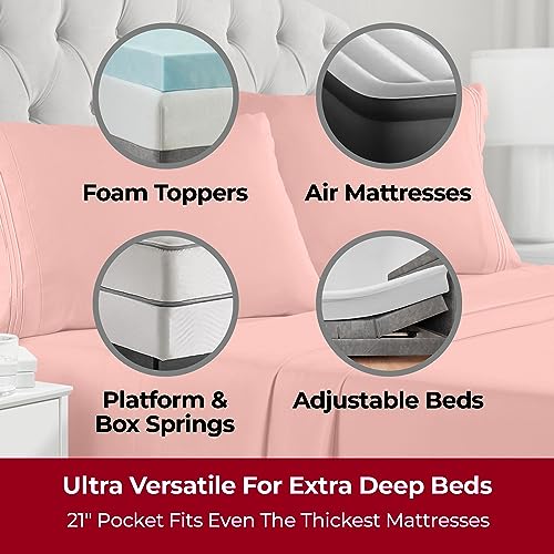 Image of Mellanni Extra Deep Twin Sheets - 3 PC Iconic Collection Bedding | Hotel Luxury, Ultra Soft, Cooling Bed Sheets - Wrinkle, Fade, Stain Resistant (Twin, Coral)