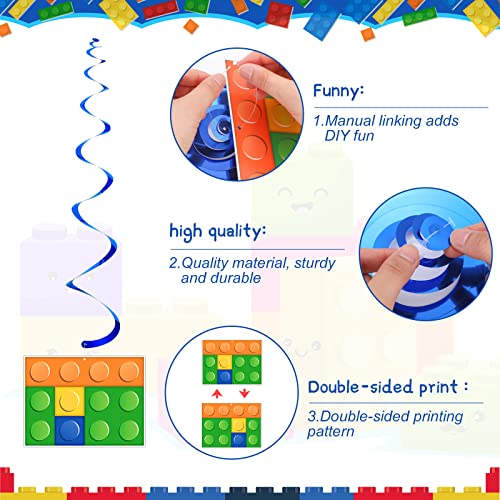 Image of Eersida 30 Pcs Building Blocks Party Favors Hanging Swirl Decoration Set with Single Double Hanging Swirl for Building Block Theme Birthday Baby Shower Summer Ceiling Decor