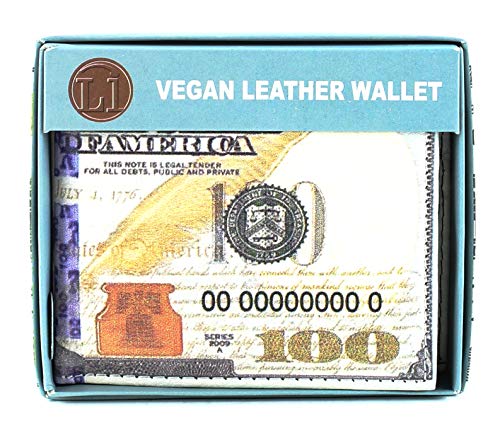Li Vegan Leather Wallet for Men - Bifold Wallet with top-flap 2 ID Windows, 7 cards, 2 inner slots & 2 cash compartments - 100 Dollar Bill Print Slim Billfold Men's Wallet with Gift Box2