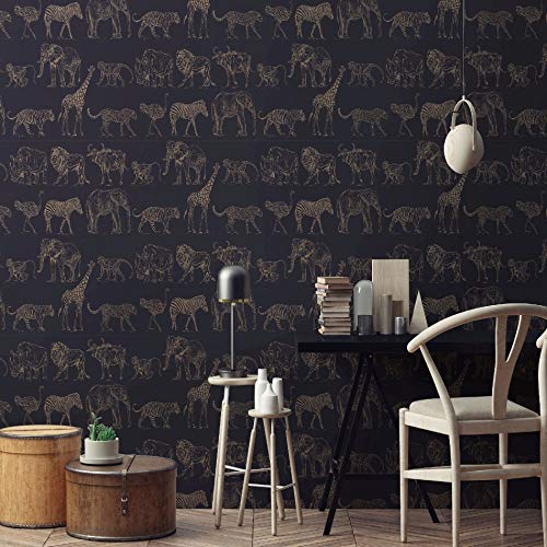 Boutique Midnight Navy Animal Safari Wallpaper