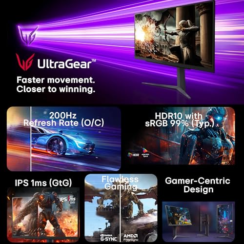 Image of LG 27GS75Q 68.47 cm (27 Inch) Ultragear QHD (2560x1440) IPS Gaming Monitor w / 180Hz (O /C 200Hz), 1ms (GtG), HDR10, NVIDIA G-SYNC Compatible, AMD FreeSync, 2xHDMI, Tilt /Height /Pivot Adjustable (Black)