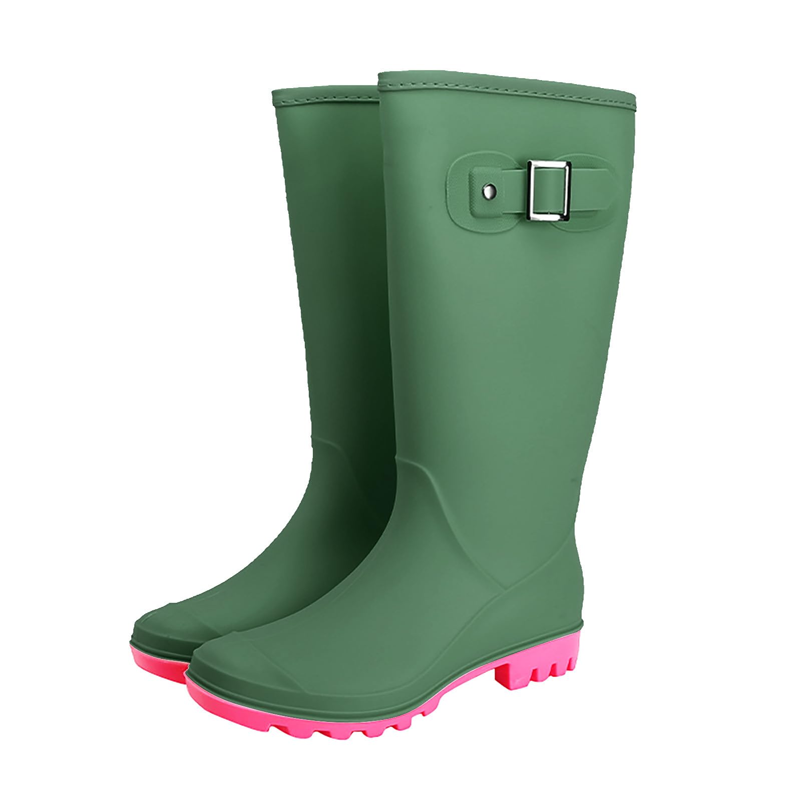 Momolaa Zapatillas De Vestir Mujer Sra. Zapatos de Lluvia con Hebilla de Coreana Fuera de Las Botas de Agua Antideslizantes Altas Zapatos de Goma para