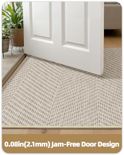 COLOR&GEOMETRY Ultradünne Innentürmatte 43x76 cm, maschinenwaschbare & rutschfeste Fußmatte, Flache Eingangsmatte für innen, saugfähiger Teppich für Diele, Flur in Weiß Beige (gefaltet)
