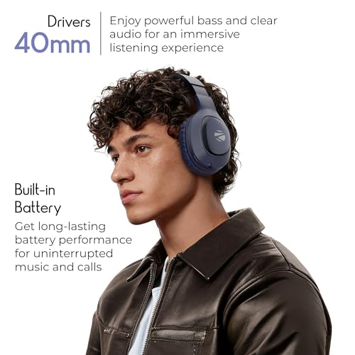 Image of Zebronics Thunder Neo (2026 Upgrade) Wireless Headphone, BT v6.0, True 50hrs Playback, 40mm Driver, ENC, Rapid Charge, Gaming Mode, Dual Pairing, 3 EQ Modes, AUX, Voice Assistant (Blue)