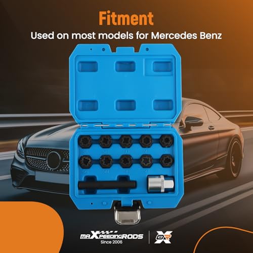 Image of maXpeedingrods 12PCS Wheel Locking Nut Key Kit Compatible with Mercedes Benz, Wheel Lock Nut Socket Adapter Set, Wheel Lock Lugnut Anti-Theft Screw Lug Nut Removal Tool, Anti-Theft Screw Remover