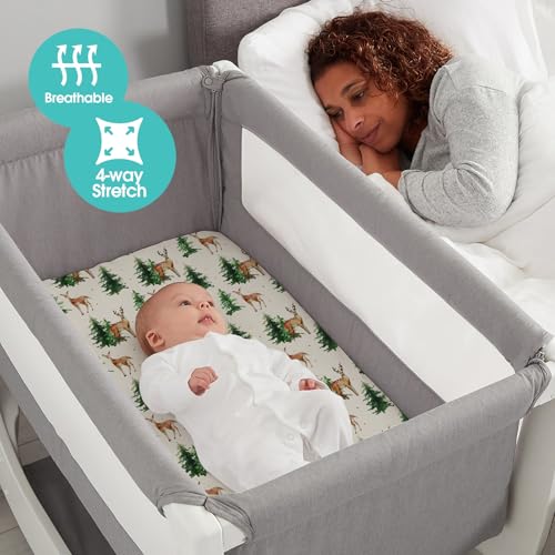 Image of Stretch Fitted Bassinet Sheet Set BROLEX 2 Pack Cradle Sheets for Bassinet Pad /Mattress,Unisex Boys Girls,Ultra Soft,Sika Deer Foliage