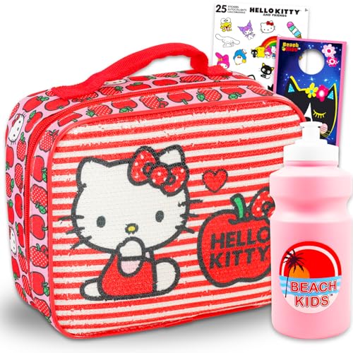 Vintage Hello Kitty Lunch Box: Stylish Insulated Lunch Bag for Kids 2 Hello Kitty Lunch Bag for Girls - Bundle with Sanrio Lunch Box Plus Stickers, Water Bottle, More | Hello Kitty Lunchbox for Kids, Girls, Toddlers Set
