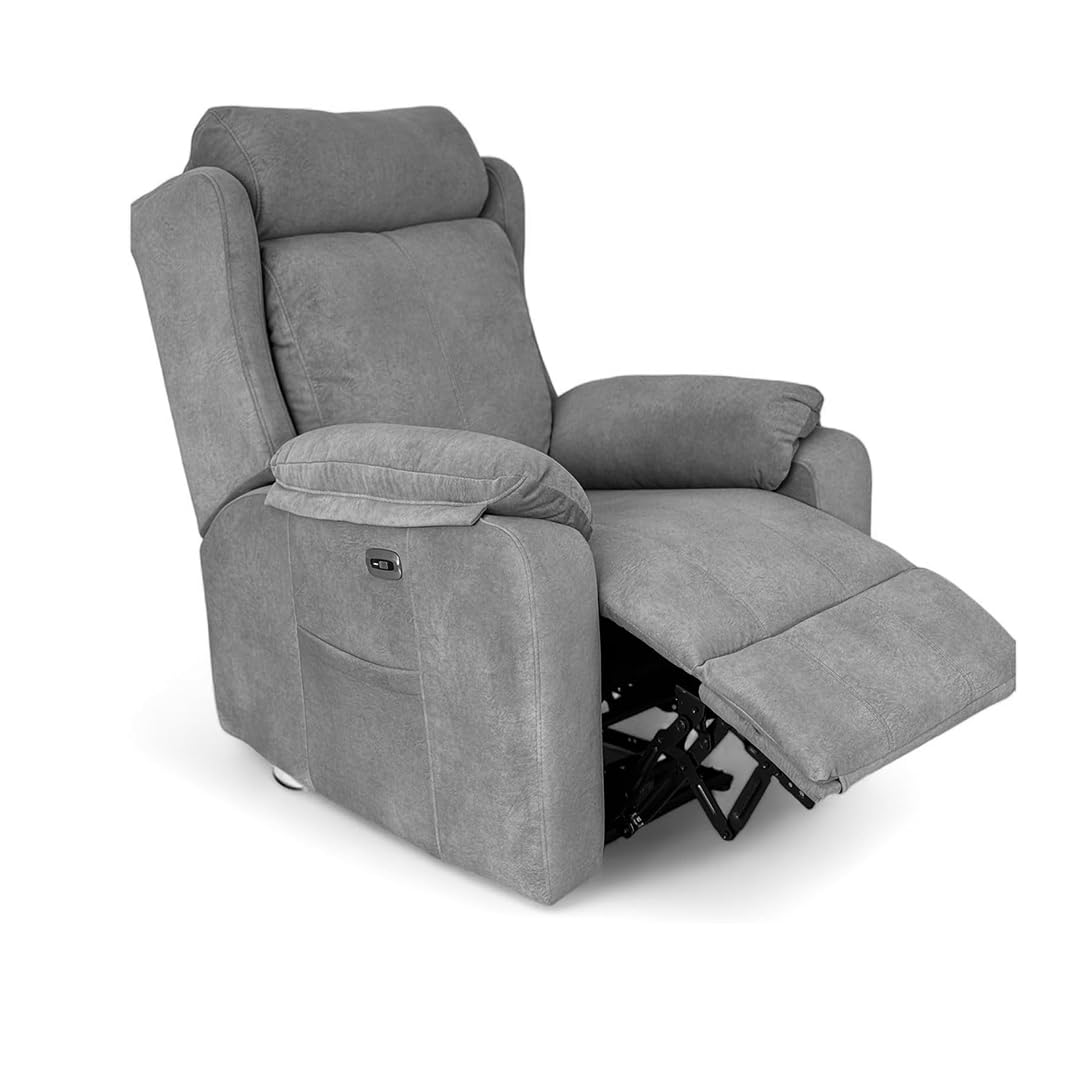 Genérico Sillon Relax Reclinable Electrico, Gravedad Cero | Desenfundable, Botonera Cromada con Puerto USB | Madera de Pino | Sillones Reclinables | Relax | Silla Sofa | Electrico Moderno | Gris