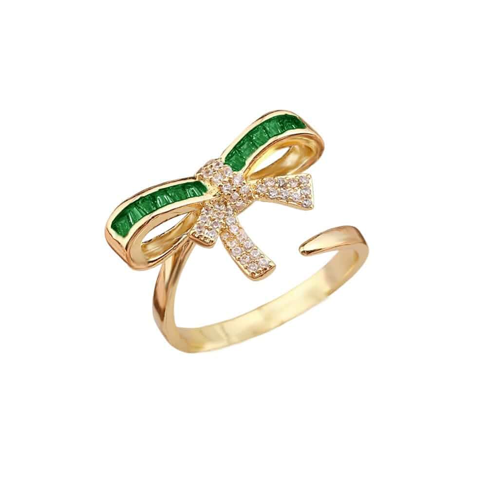 Dtja Delicate CZ Bow Stacking Statement Ring for Women Crystal Bowknot Adjustable Expandable Open Wrap Finger Rings Comfort Fit Holiday Christmas Wedding Accessories Jewelry