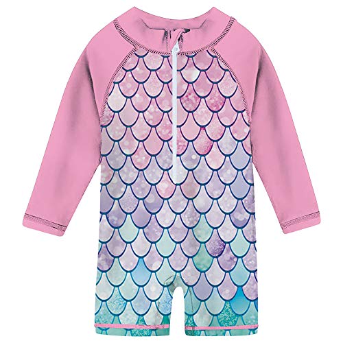 TUPOMAS Baby Girls Rashguard Swimsuit Mermaid Long Sleeve One-Piece Swimwear Beach Sunsuit UPF50+ Sun Protection 12-18 Months