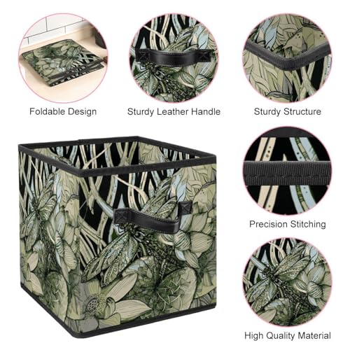 Boîte de rangement pliable cube motif lotus vert pour placard