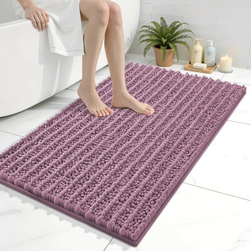 Image of Arotive Luxury Bathroom Rugs 36x24, Extra Soft Thick Absorbent Shaggy Chenille Bath Rugs, Machine Wash Dry, Bath Mats for Bathroom Floor, Tub and Shower, Home Decor Accessories, Deep Plum