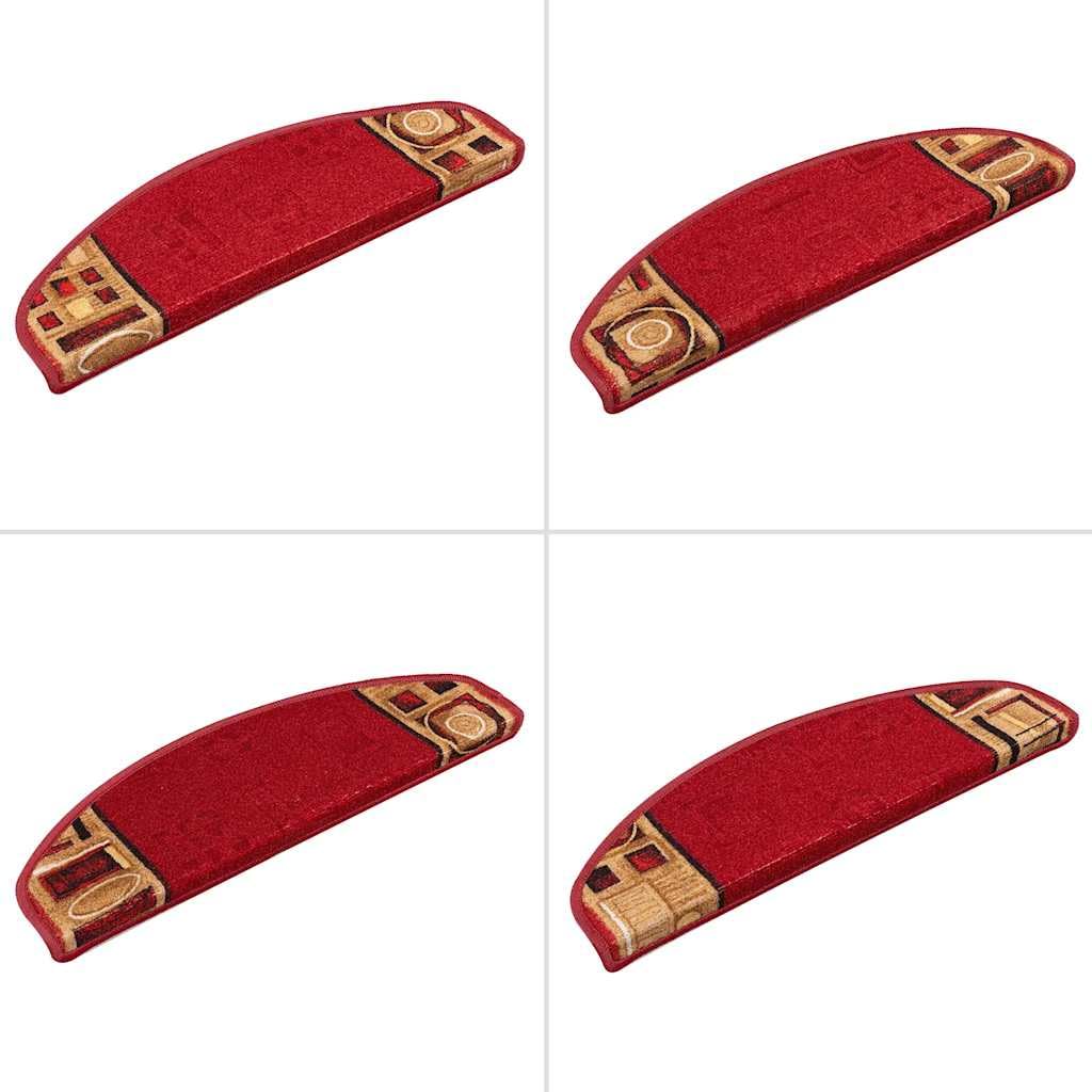 Treppenmatten Selbstklebend 15 Stück Rot 65x21x4 cm, rutschfeste Stufenauflage aus 100% Polyamid, Waschbar und Schalldämpfend, Treppenschoner mit Klebestreifen für Holztreppe Innentreppe