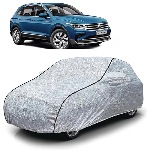 Image of Sulfar 100% Waterproof Car Body Cover Compatible with Mirror for Volkswagen Tiguan (Triple Stitched, Full Bottom Elastic, Magic Silver with Black Piping)