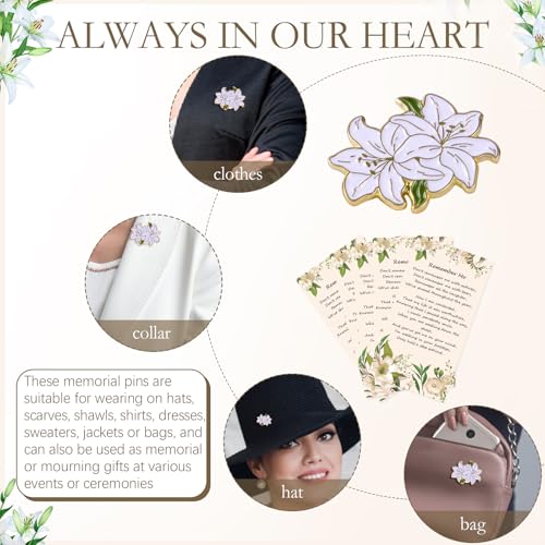 Image of Funeral Favors for Guest Memorial Pins Celebration of Life Decorations Lapel Pin Brooches Poem Cards White Organza Bags Gift Bag for Who Loss Loved One