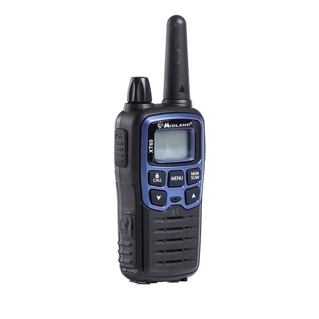 Midland C1179 XT60 - Radio Dual Band senza licenza, Ricarica Rapida - Colore Blu Metallico - Formato 69 LPD e 24 PMR446 senza licenza, Raggio 10 km, 38 Toni, 83 Codici