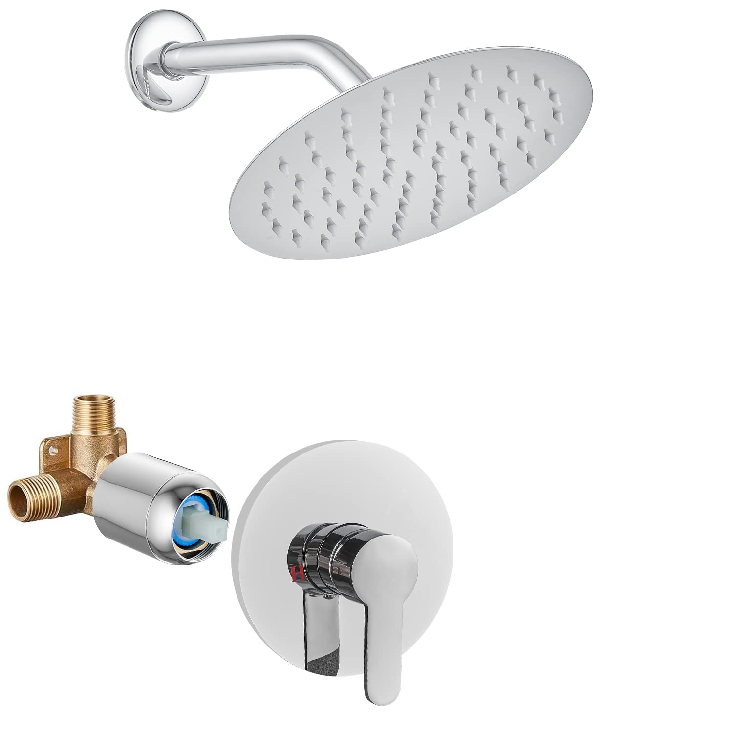 Airuida8 Inch Shower Faucet Set With Single Function Shower Trim Kit Chrome Polish Female Threads Rough-in Valve Bathroom Rainfall Shower System Stainless Steel Metal Showerhead