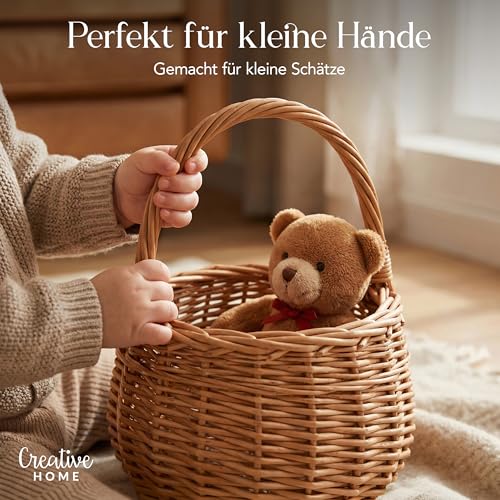 Creative Home Osterkorb Kleiner Weidenkorb mit Henkel | Klein 16 x 16 x 20 cm (+/- 2 cm) | Handgeflochtener, Geschenkkorb, Obstkorb, Bügelkorb | Naturfarbe | Osterkörbchen