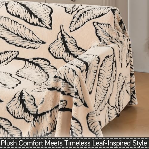 Image of HOKIPO Luxury Plush Sofa Cover Throw for 2 Seater Sofa | Soft Sofa Throw for Complete Sofa Protection, 'Noirea Series' Botanical Leaf (180x250 cm) (AR-6652-D1)