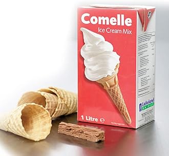 Comelle Ice Cream Mix Vanilla Soft Serve 1L Pack of 3 Instant Ready to Freeze UHT Long Life Dairy Skimmed Milk Sundea Mouse Dessert Shake with Welari Thank You Card | (3pack) (3L)