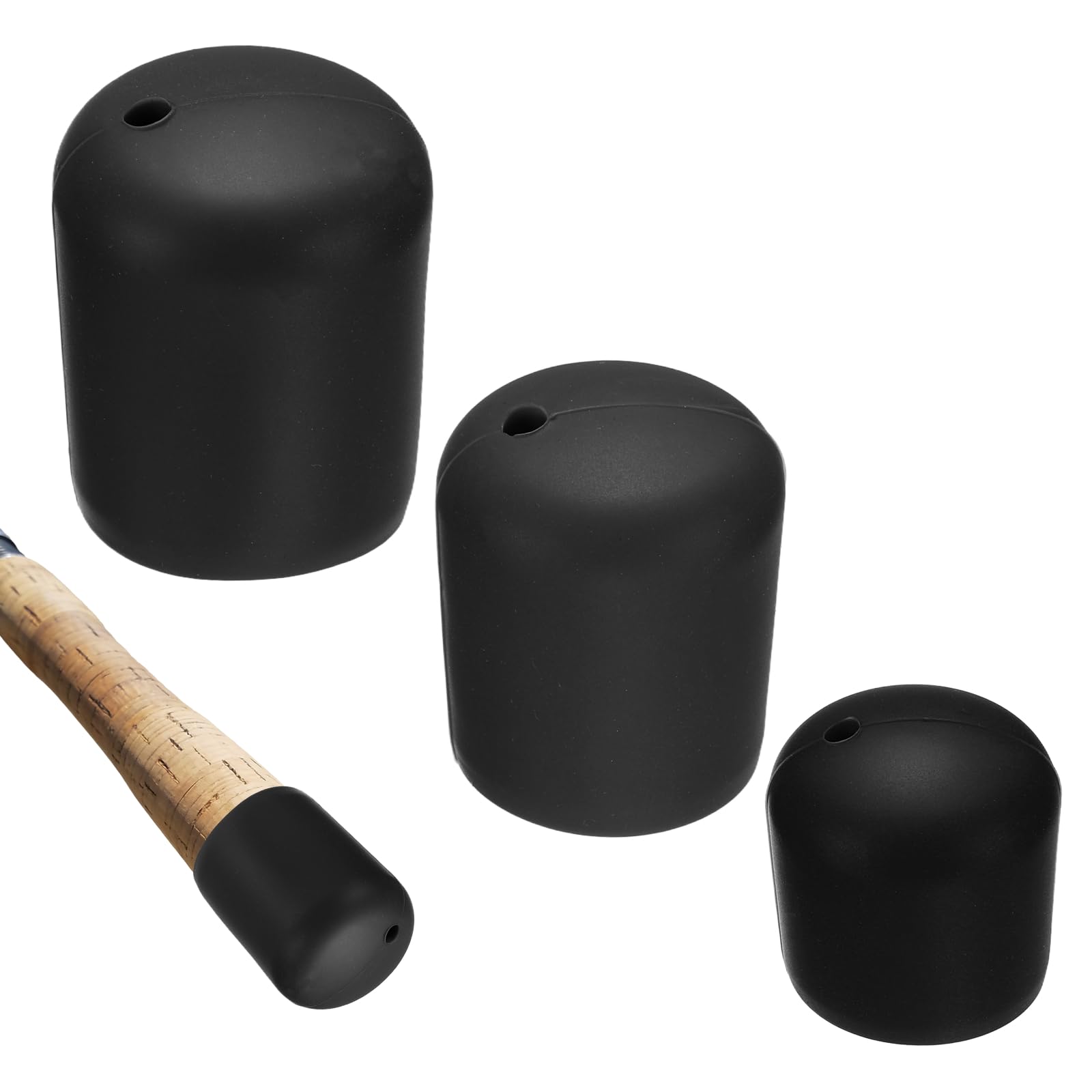 YELARXI Fishing Rod Butt Cushion, Cap End Pole Seat Cushions Protector 3 Pack & 3 Size & Silicone & Black - Fitting for (Outdoor/Fishing/Hiking/Camp/Chair Legs)