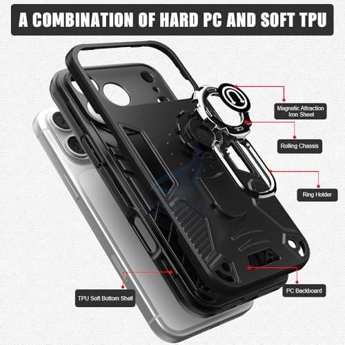 Image of AESTMO Realme P4 Pro 5G Back Case Cover | Tough Armor Bumper | Ring Holder & Kickstand in-Built | 360 Degree Protection Cover for Realme P4 Pro 5G (Black)