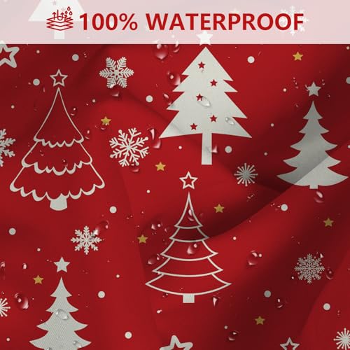 MEHOFOND 4pcs Christmas Shower Curtain Sets with Non-Slip Rugs Toilet Lid Cover and Bath Mat Christmas Tree Shower Curtain Sets Winter Red Xmas Snowflake Pattern Holiday Christmas Bathroom Decor by MEHOFOND - Used condition - Image 6