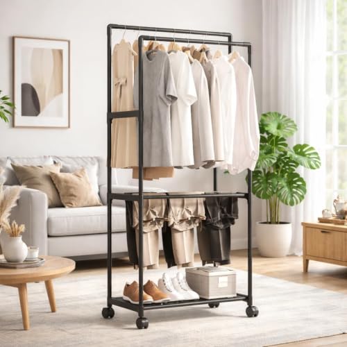 Image of WOOMZY Heavy Duty Cloth Drying Stand for Clothes - Foldable Clothes Drying Stand Metal with Wheels | Adjustable Dry Cloth Stand & Cloth Dryer Stand for Balcony, Home | Pole Rack Kapde Stand