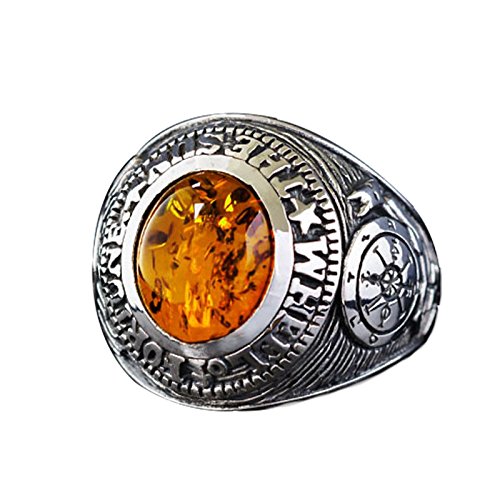 Bague homme ambre naturel en argent noir au style vintage pour le quotidien